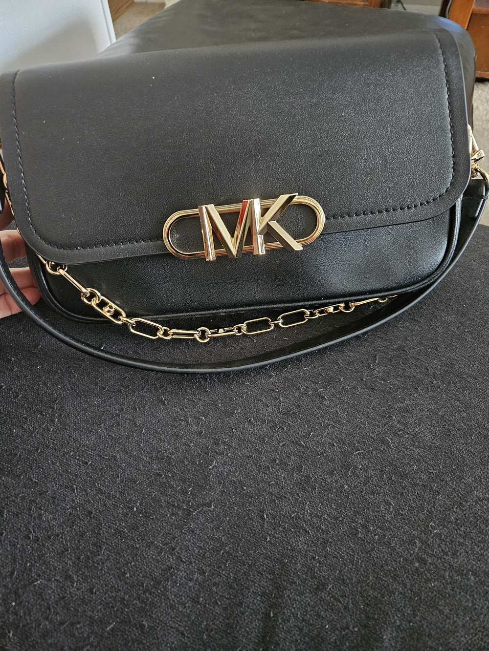 Michael Kors Black Leather Crossbody Bag with Gold Hardware